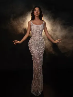 Strapless Sleeveless Delicate Maxi Bodycon Dress HT20880