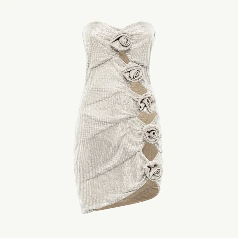 Strapless Sleeveless Roses Mini Dress ZNSBA1053