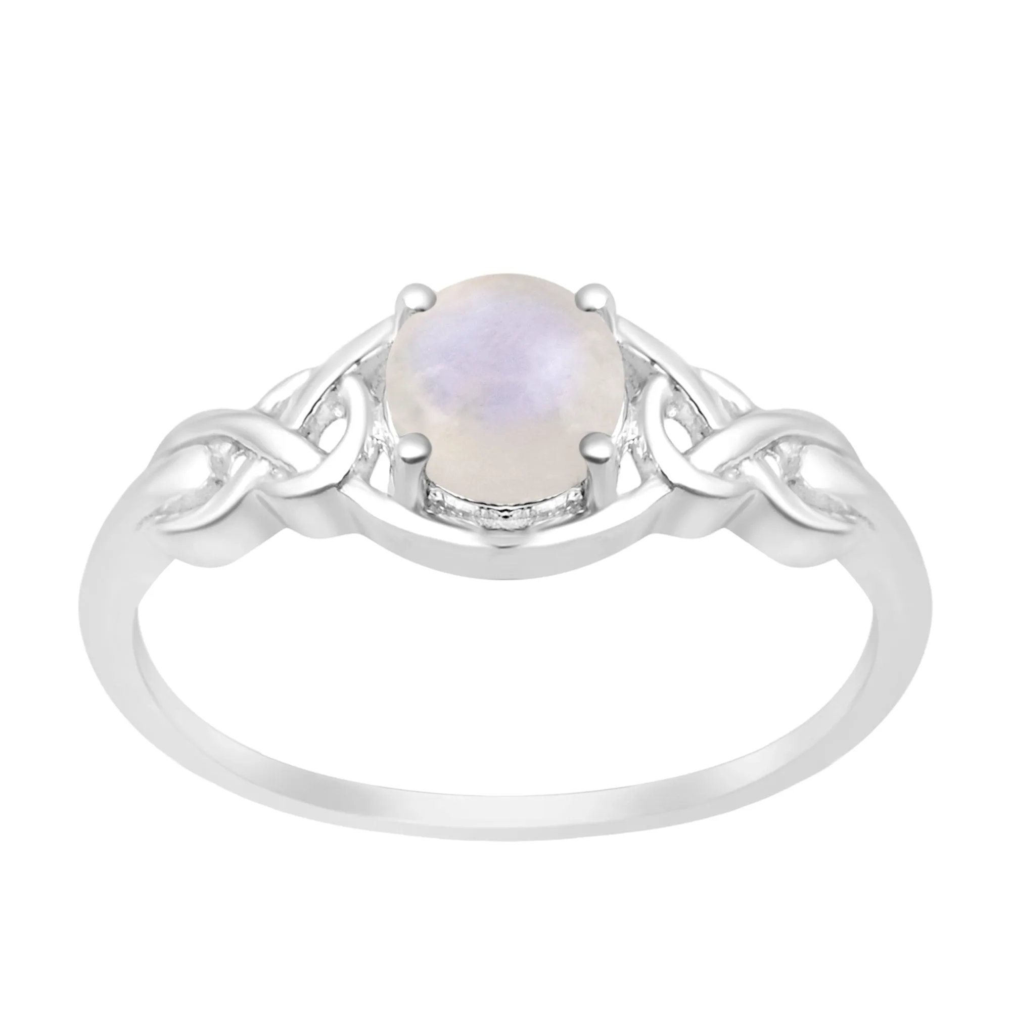 Stylish 925 Sterling Silver Round 6MM Moonstone Women Love Wedding Ring