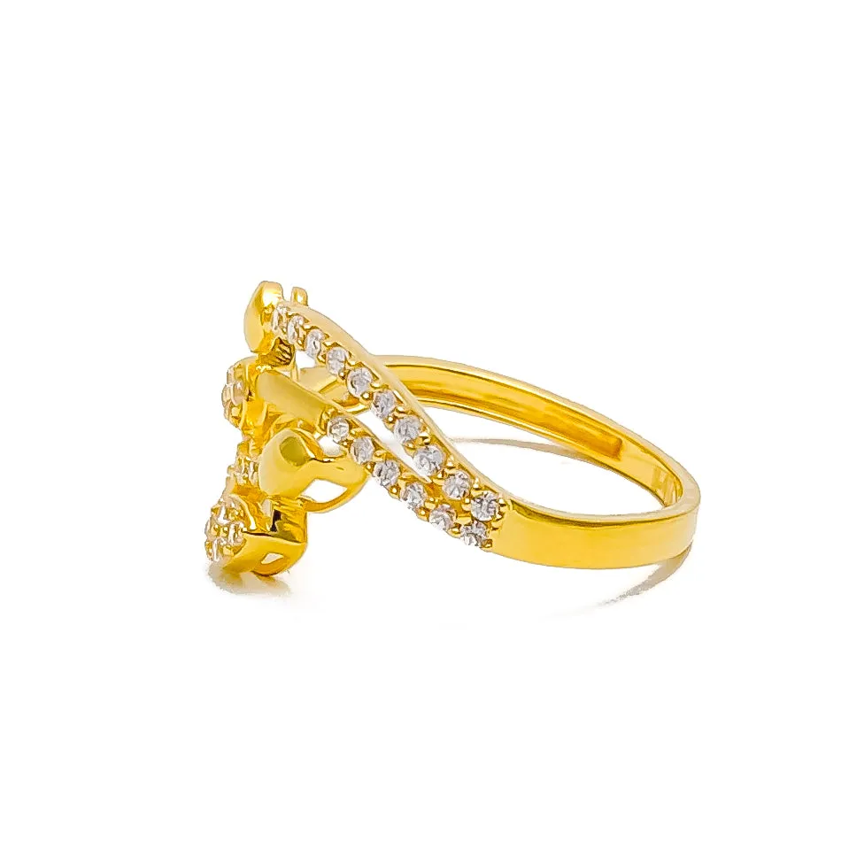 Stylish Flowy 22k Gold Trendy CZ Ring