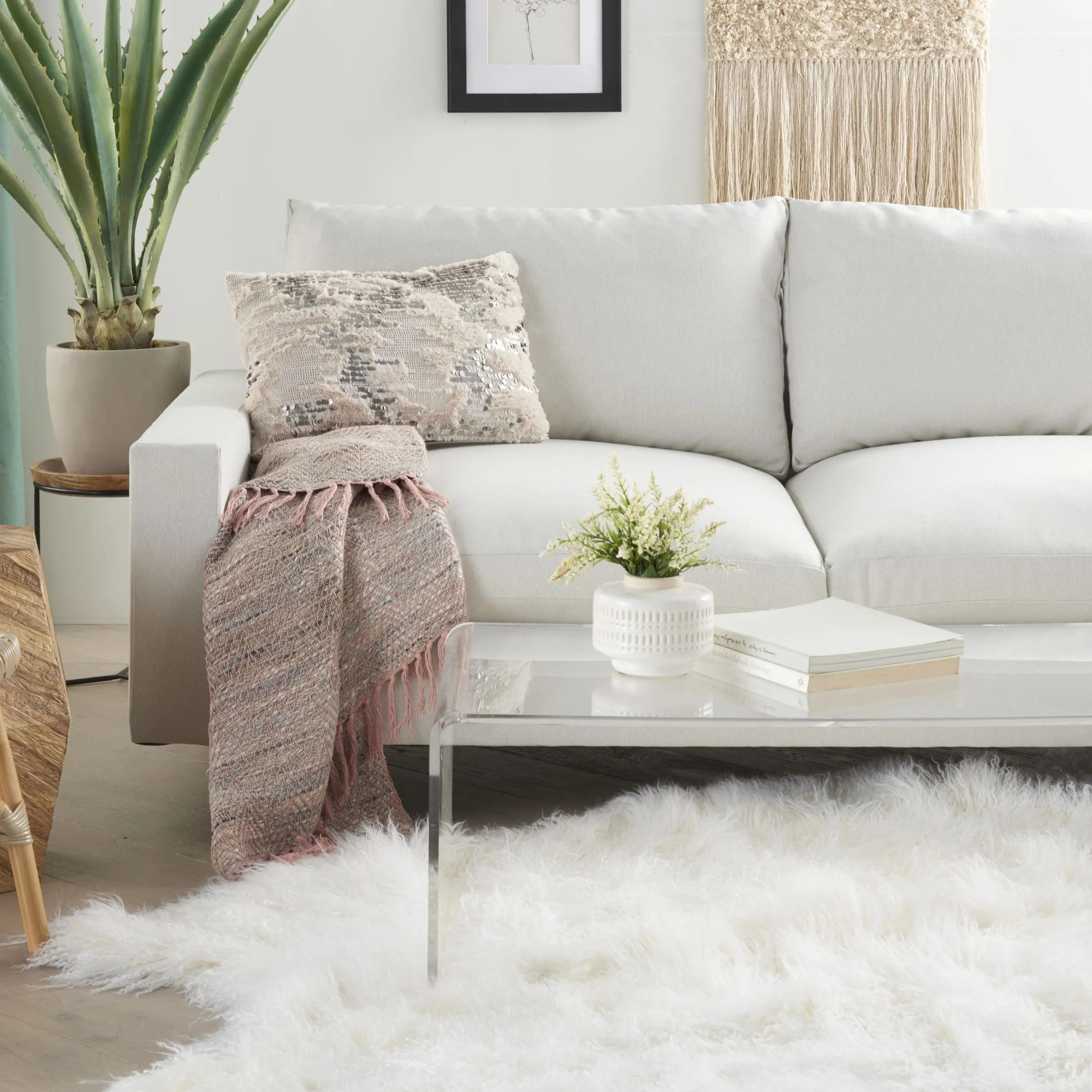 Stylish Handcrafted Beige Accent Throw Pillow