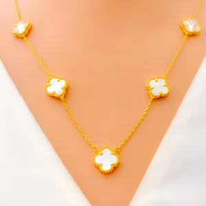 Stylish Sparkling 21k Gold Clover Necklace Set