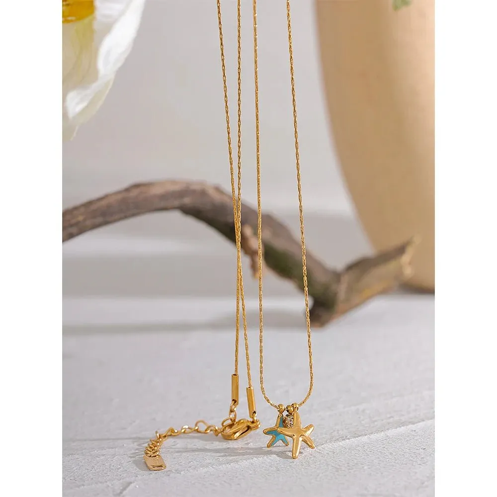Summer Starfish CZ Pendant Stainless Steel Stylish Necklace for Girl