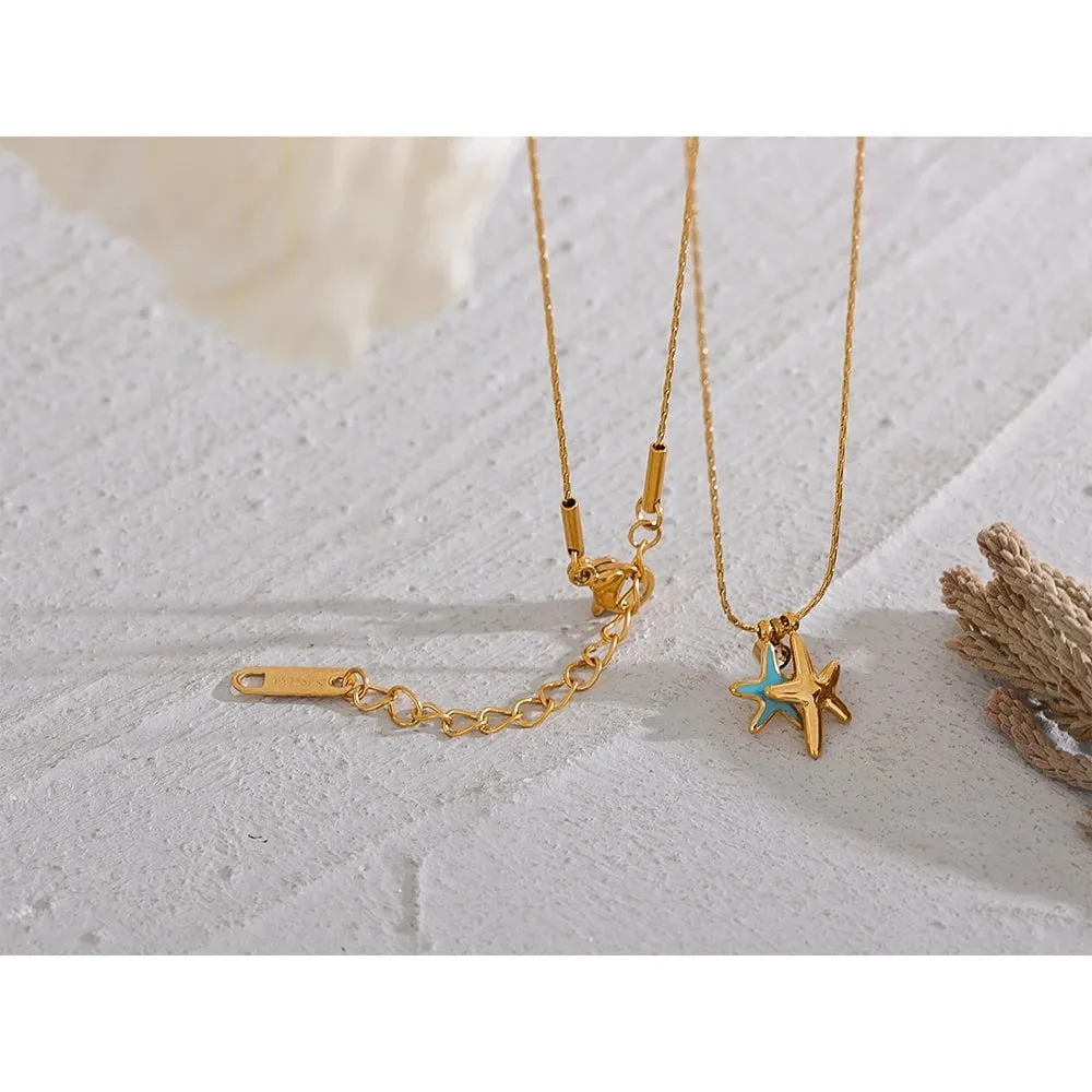 Summer Starfish CZ Pendant Stainless Steel Stylish Necklace for Girl