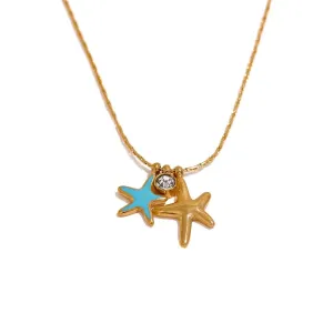 Summer Starfish CZ Pendant Stainless Steel Stylish Necklace for Girl
