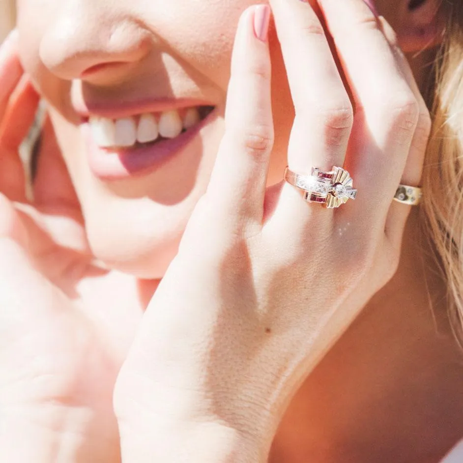 Sundial Circa 1940s Ruby & Old Cut Diamond Vintage Ring