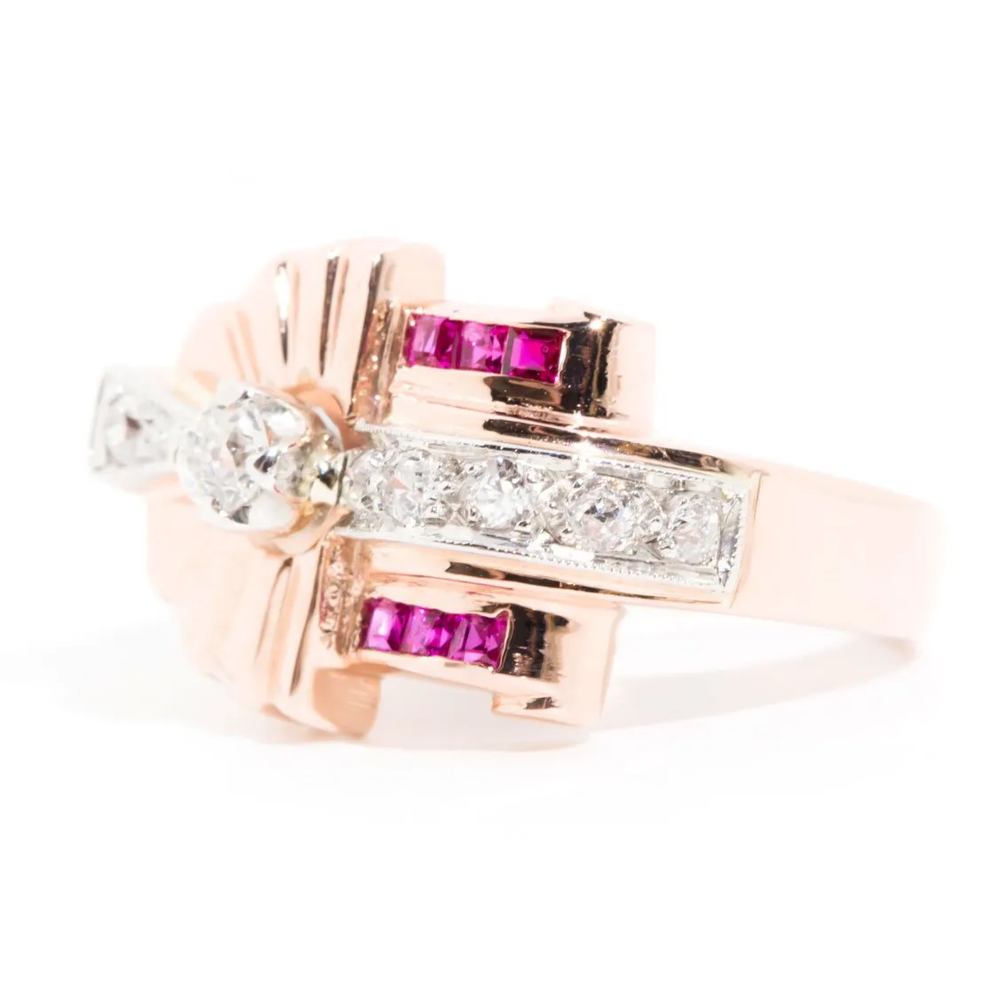 Sundial Circa 1940s Ruby & Old Cut Diamond Vintage Ring