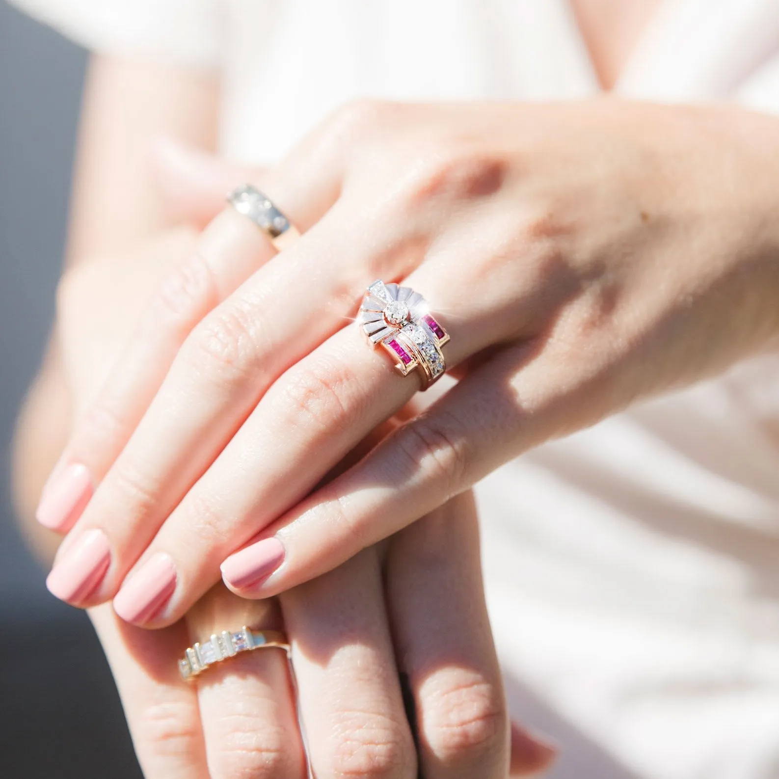 Sundial Circa 1940s Ruby & Old Cut Diamond Vintage Ring