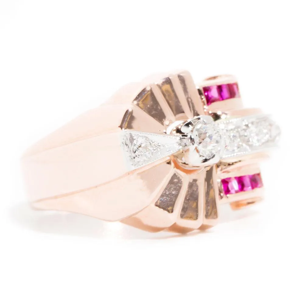Sundial Circa 1940s Ruby & Old Cut Diamond Vintage Ring