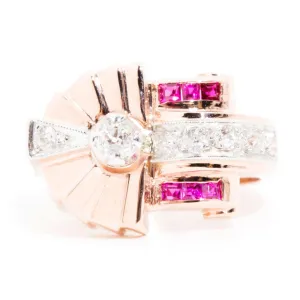 Sundial Circa 1940s Ruby & Old Cut Diamond Vintage Ring