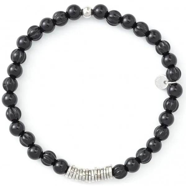 Tateossian Silver and Onyx Disc Round Bracelet, Silver and Black