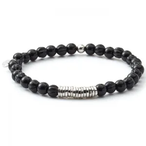 Tateossian Silver and Onyx Disc Round Bracelet, Silver and Black