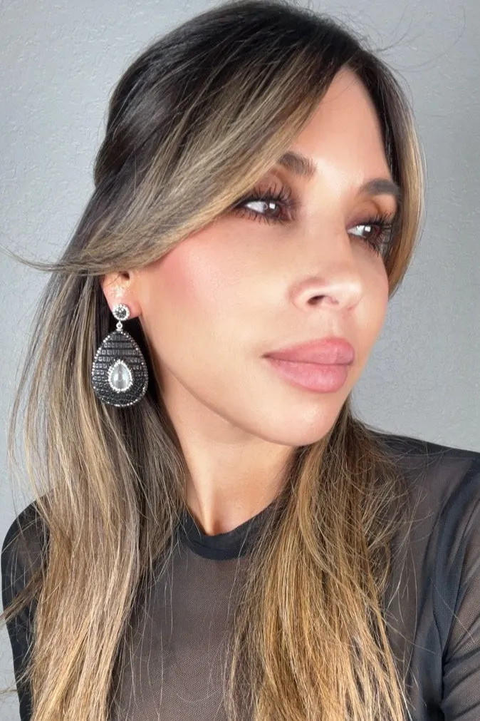 Teardrop Gemstone Leather & Crystal Drop Earrings