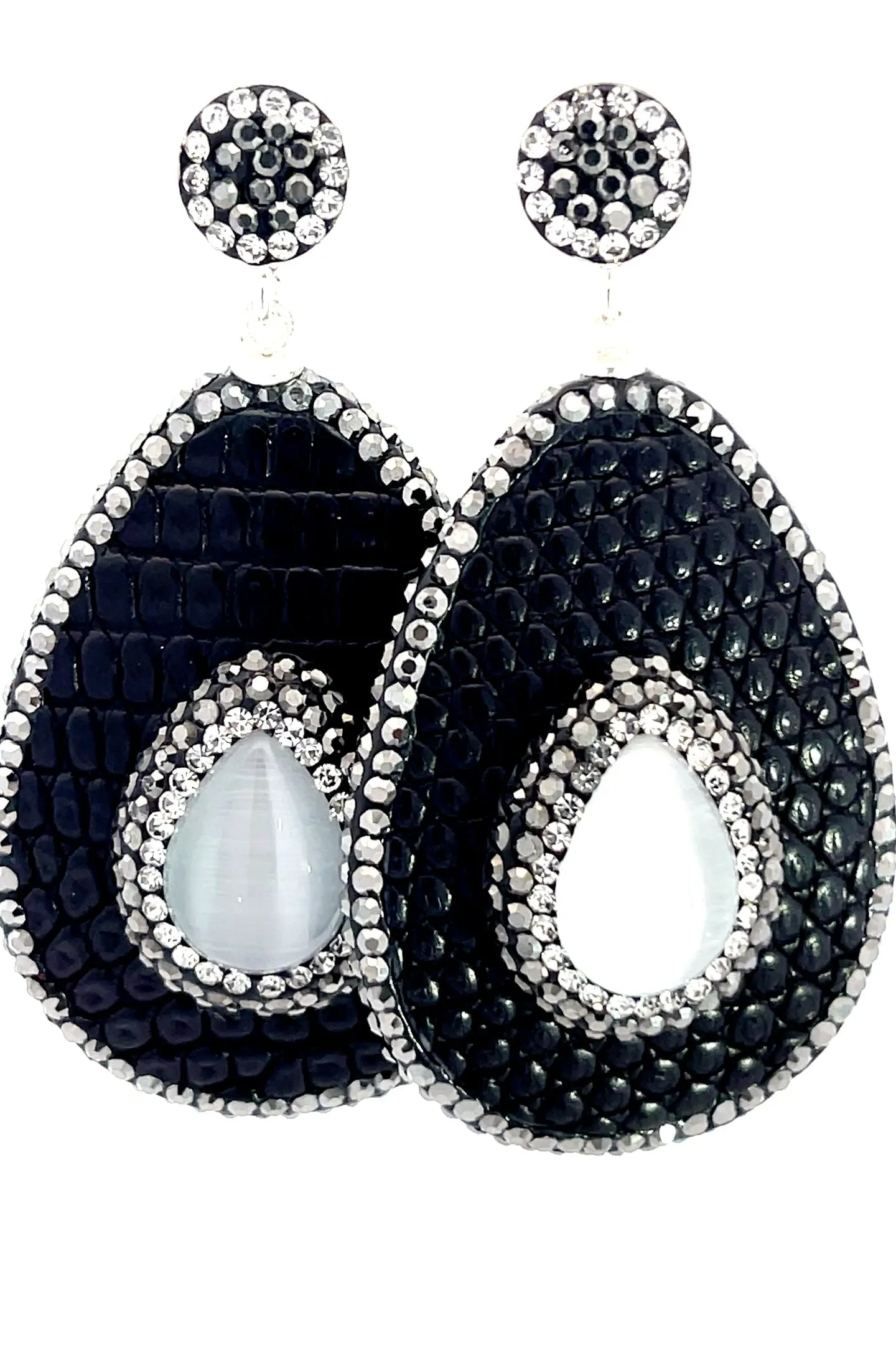 Teardrop Gemstone Leather & Crystal Drop Earrings