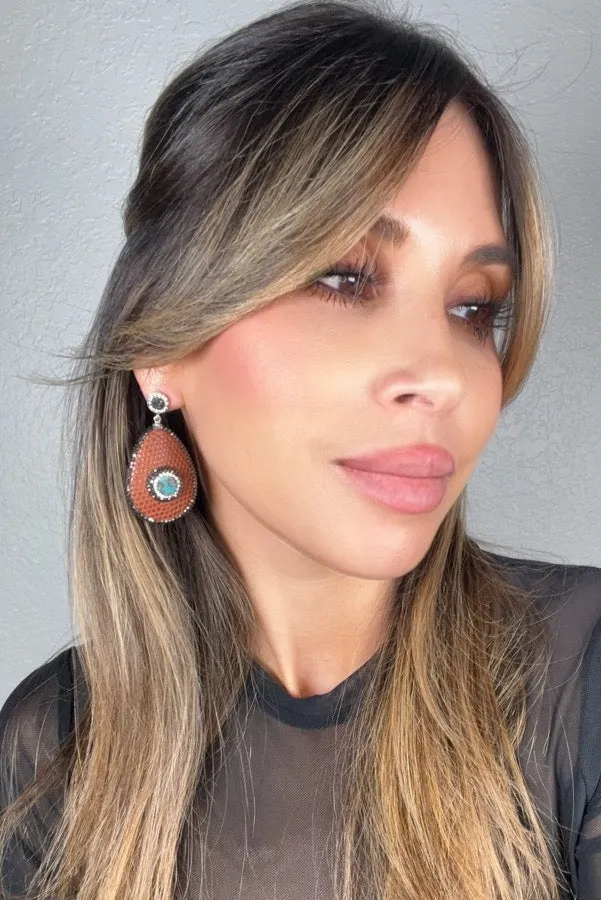 Teardrop Gemstone Leather & Crystal Drop Earrings