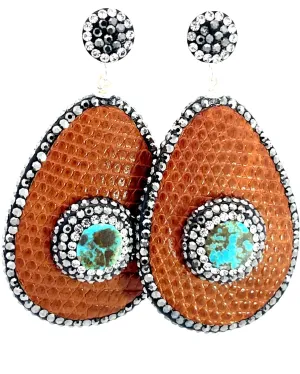 Teardrop Gemstone Leather & Crystal Drop Earrings