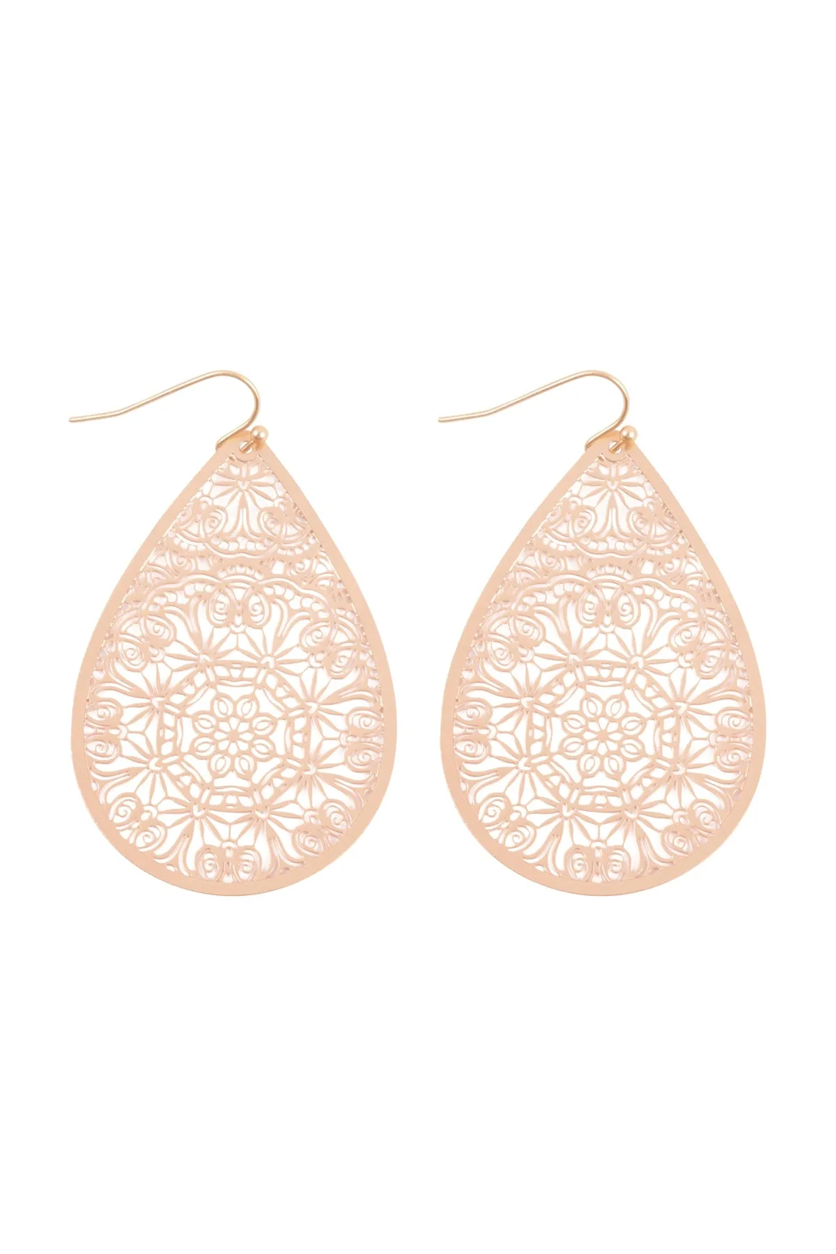 TEARDROP SHAPE FILIGREE FISH HOOK EARRINGS