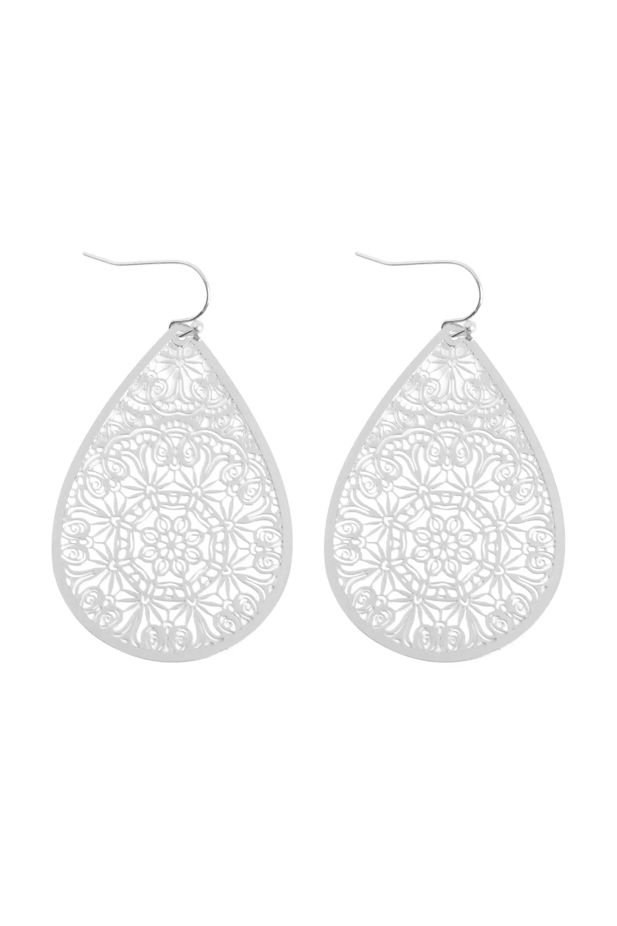 TEARDROP SHAPE FILIGREE FISH HOOK EARRINGS