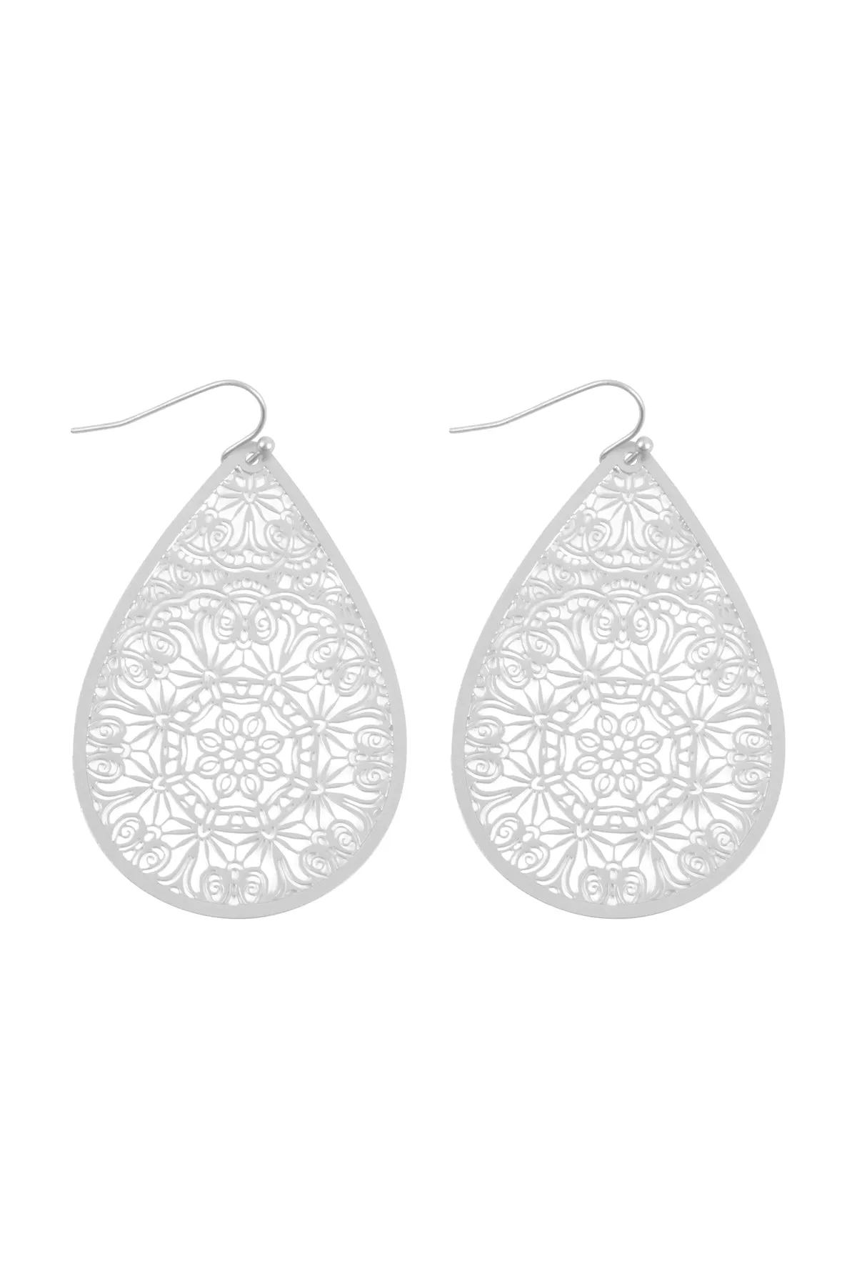 TEARDROP SHAPE FILIGREE FISH HOOK EARRINGS