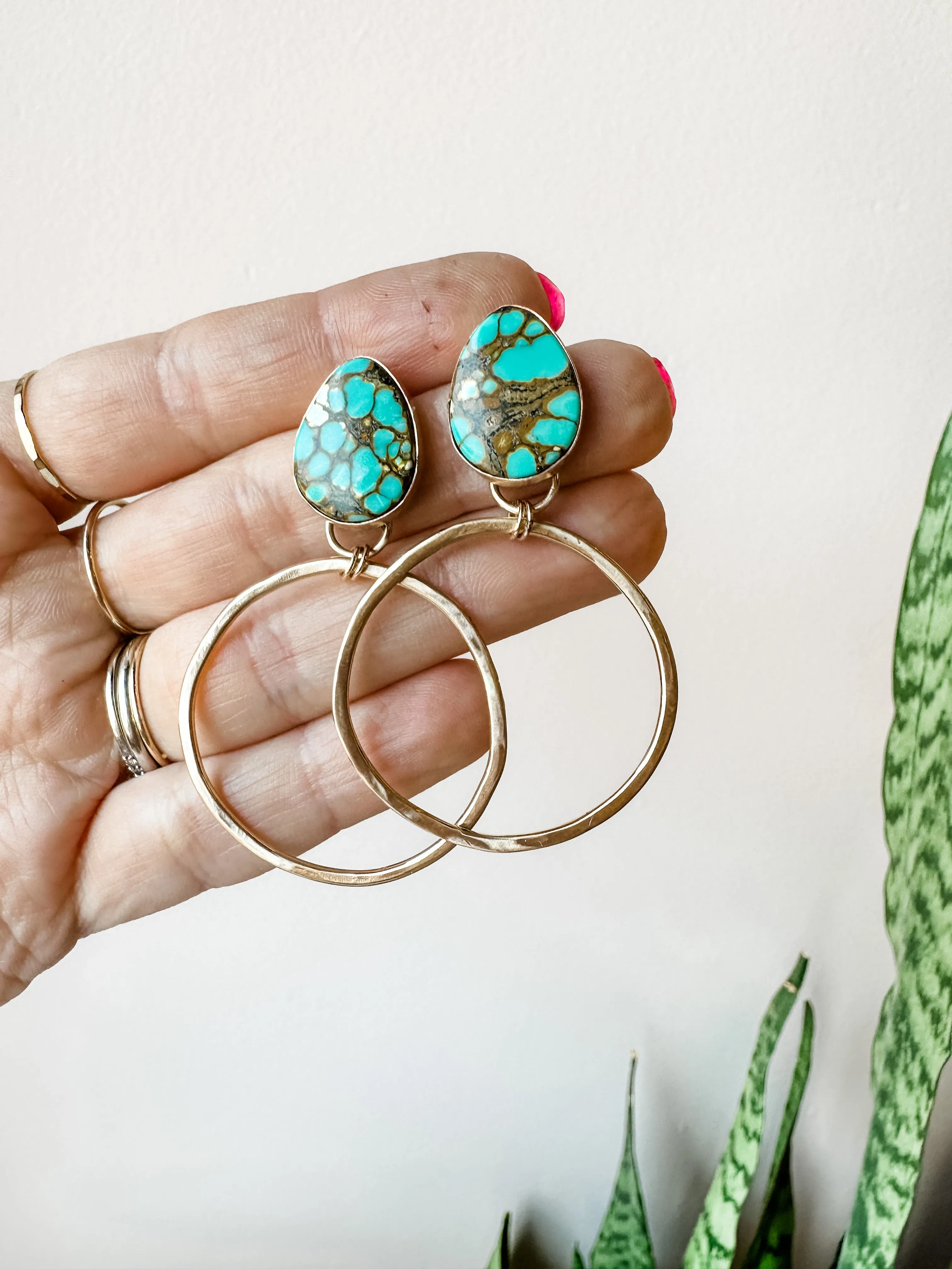 Teardrop Turquoise Gold Fill Hoops