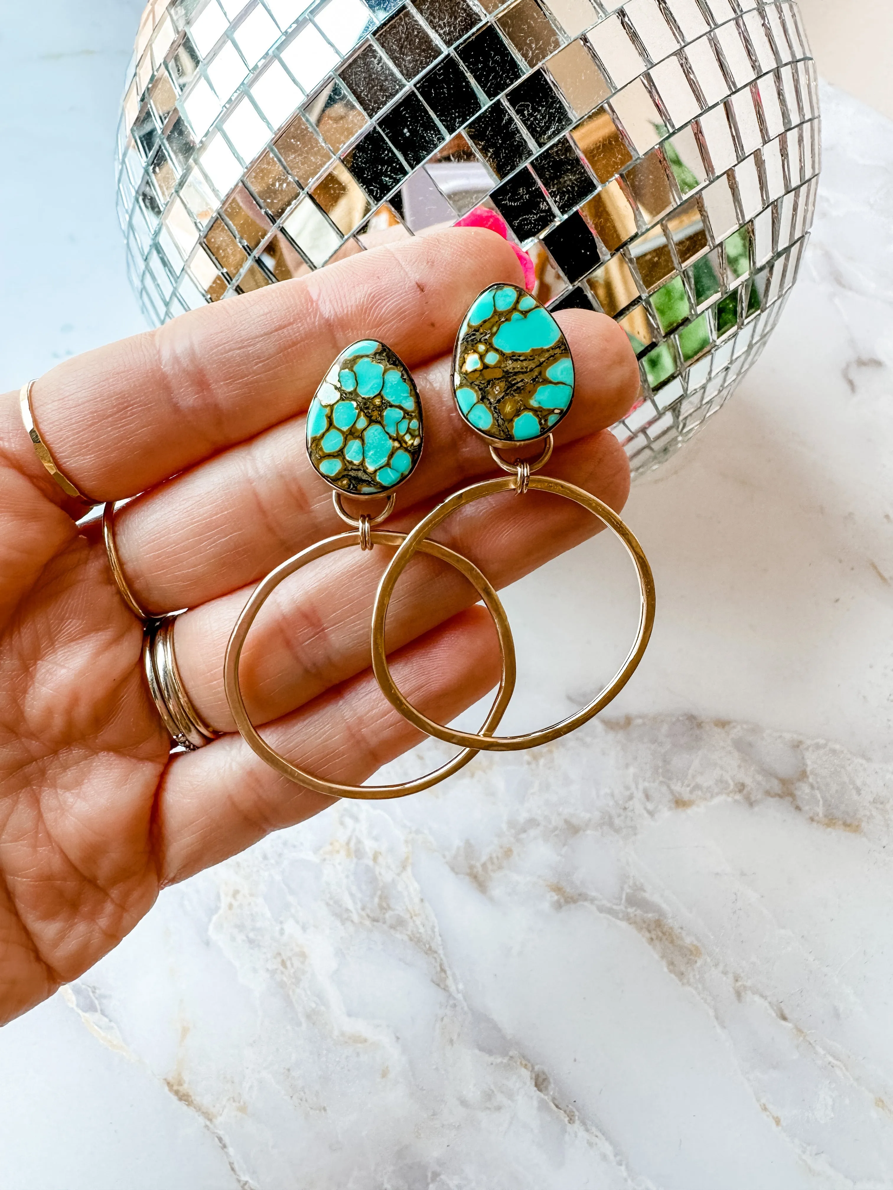 Teardrop Turquoise Gold Fill Hoops