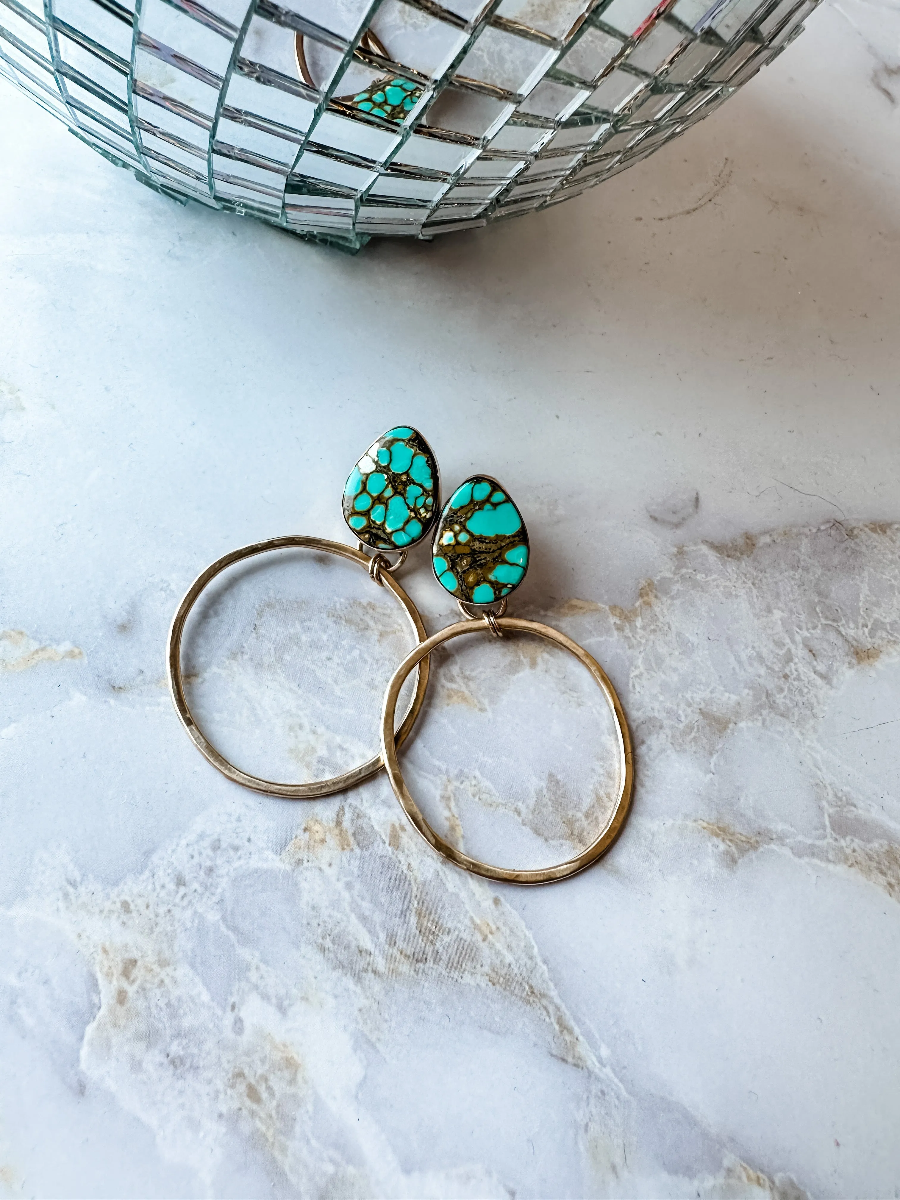 Teardrop Turquoise Gold Fill Hoops