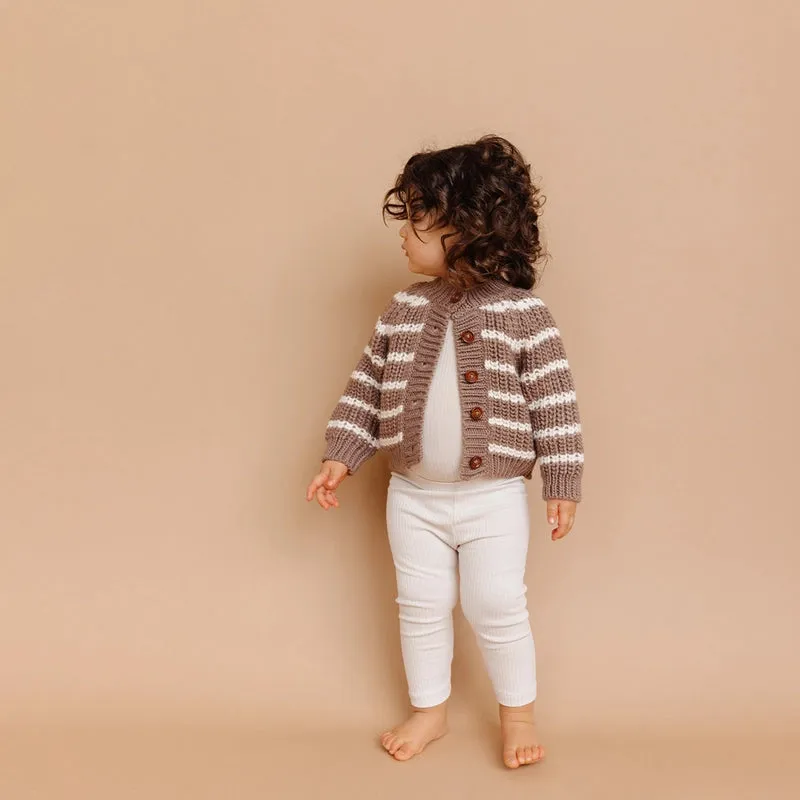 The Blueberry Hill - Rib Knit Stripe Cardigan - Tan