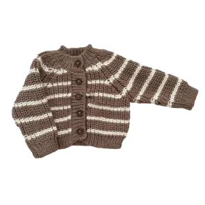 The Blueberry Hill - Rib Knit Stripe Cardigan - Tan