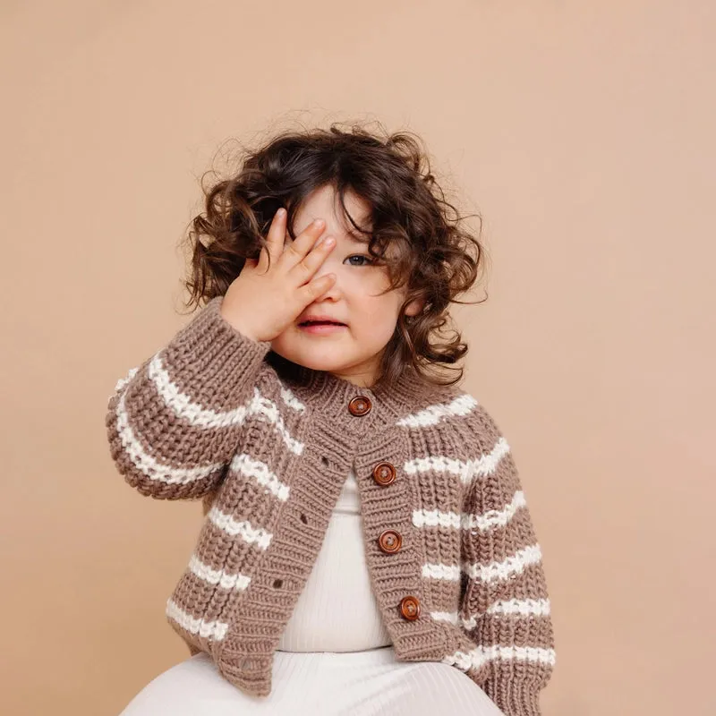 The Blueberry Hill - Rib Knit Stripe Cardigan - Tan