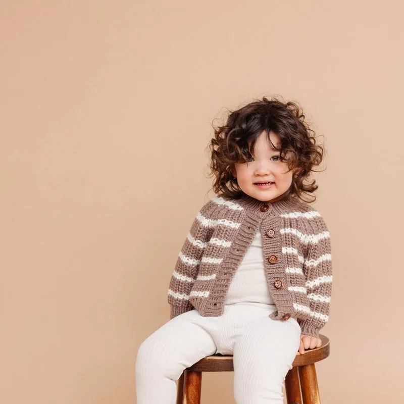 The Blueberry Hill - Rib Knit Stripe Cardigan - Tan
