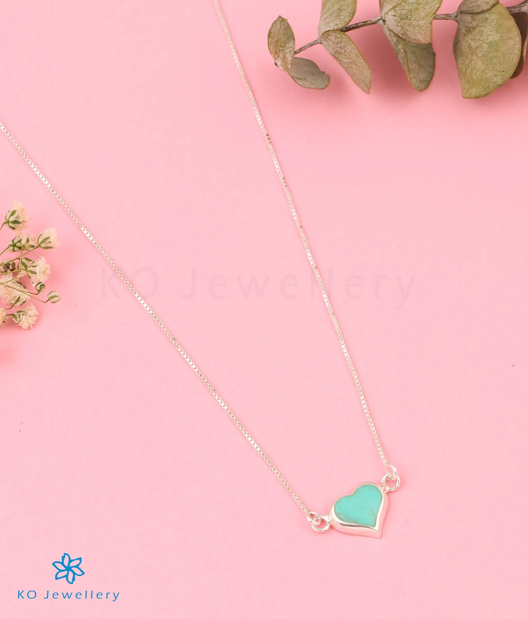 The Heart to Heart Silver Necklace (Light Blue)