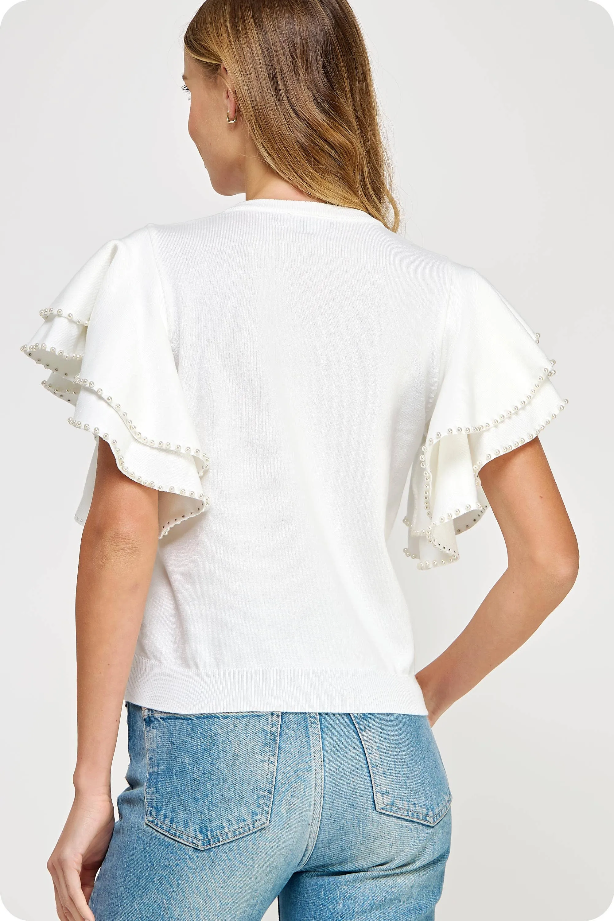 The Kindness Double Layer Pearl Trim Knit Sweater Top