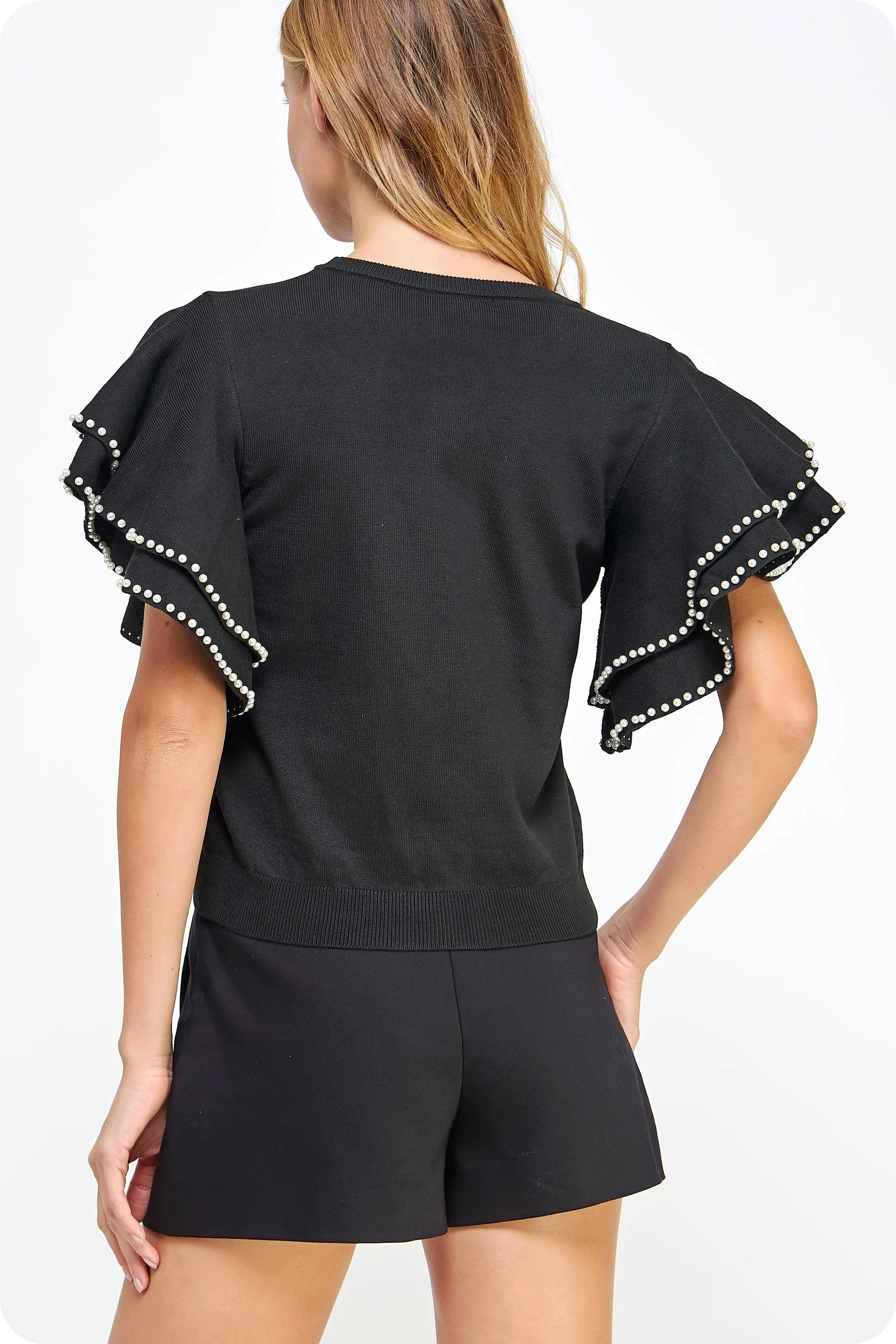 The Kindness Double Layer Pearl Trim Knit Sweater Top