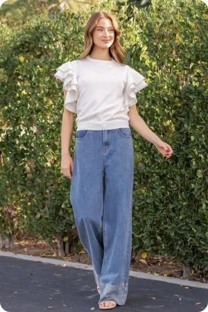 The Kindness Double Layer Pearl Trim Knit Sweater Top