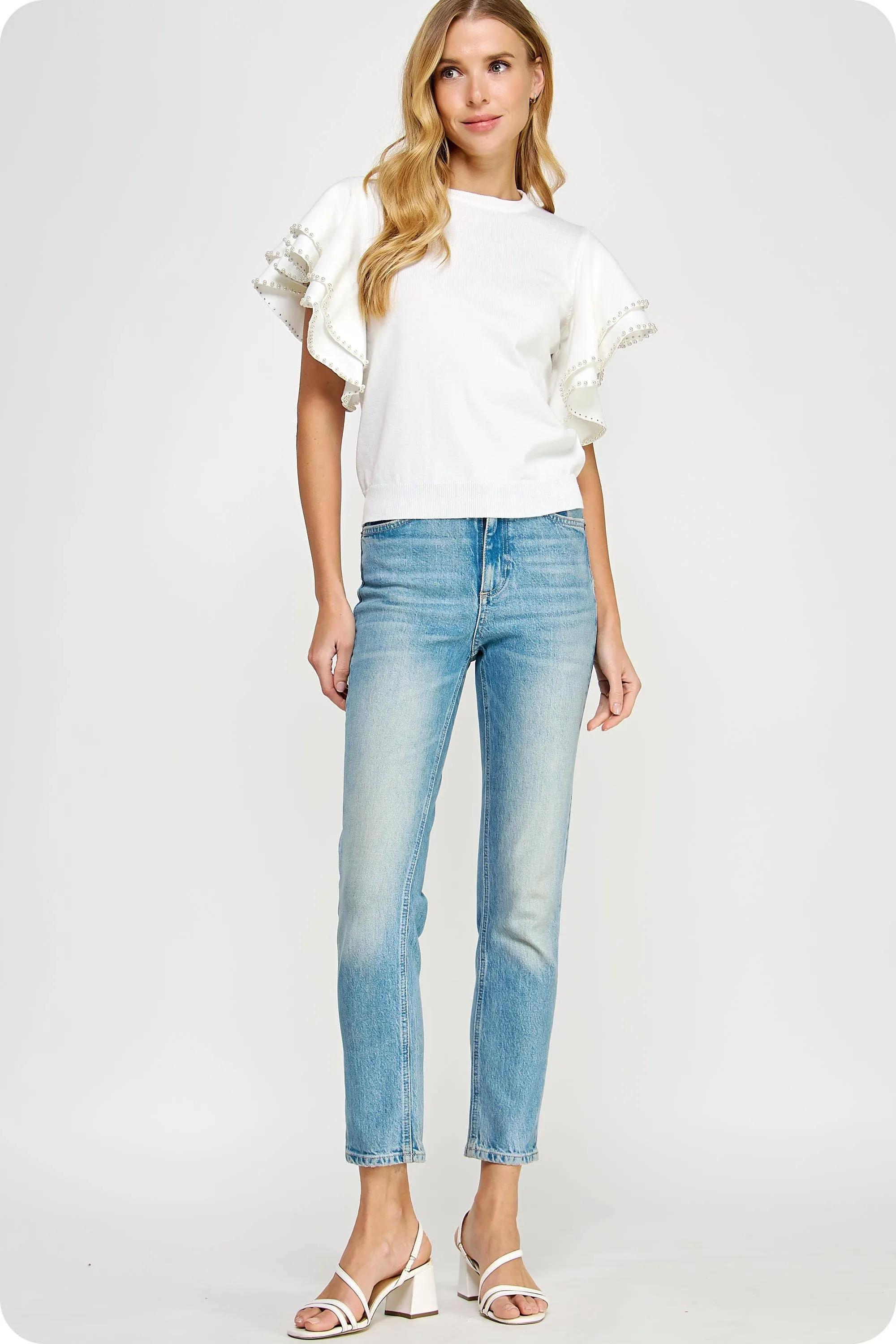 The Kindness Double Layer Pearl Trim Knit Sweater Top