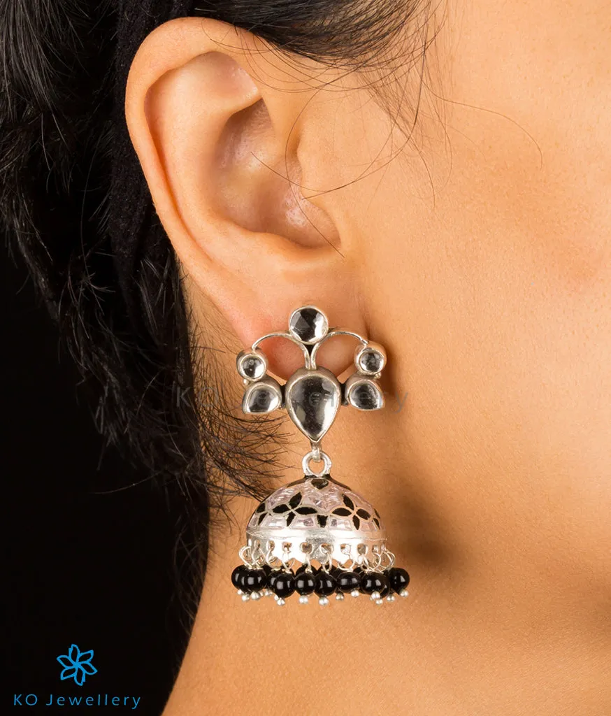 The Nazm Silver Meenakari Jhumka- Green