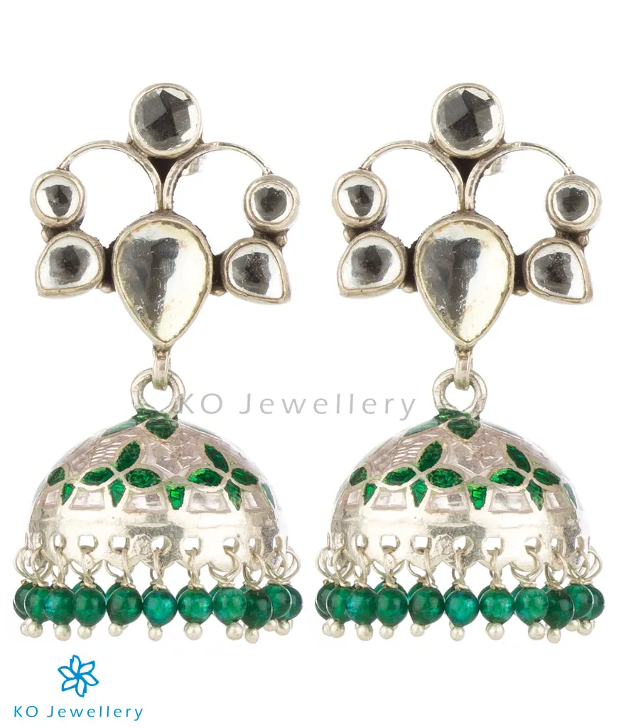 The Nazm Silver Meenakari Jhumka- Green