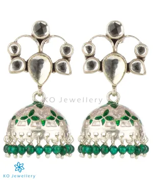 The Nazm Silver Meenakari Jhumka- Green