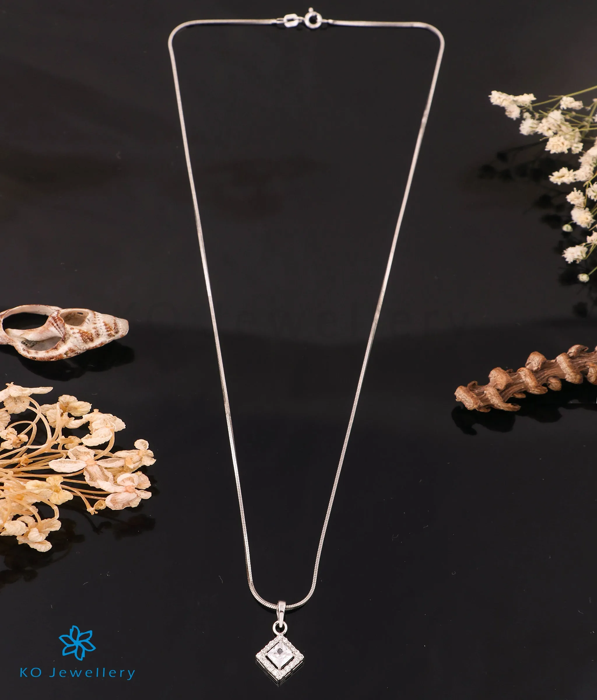 The Squared Solitaire Silver Pendant
