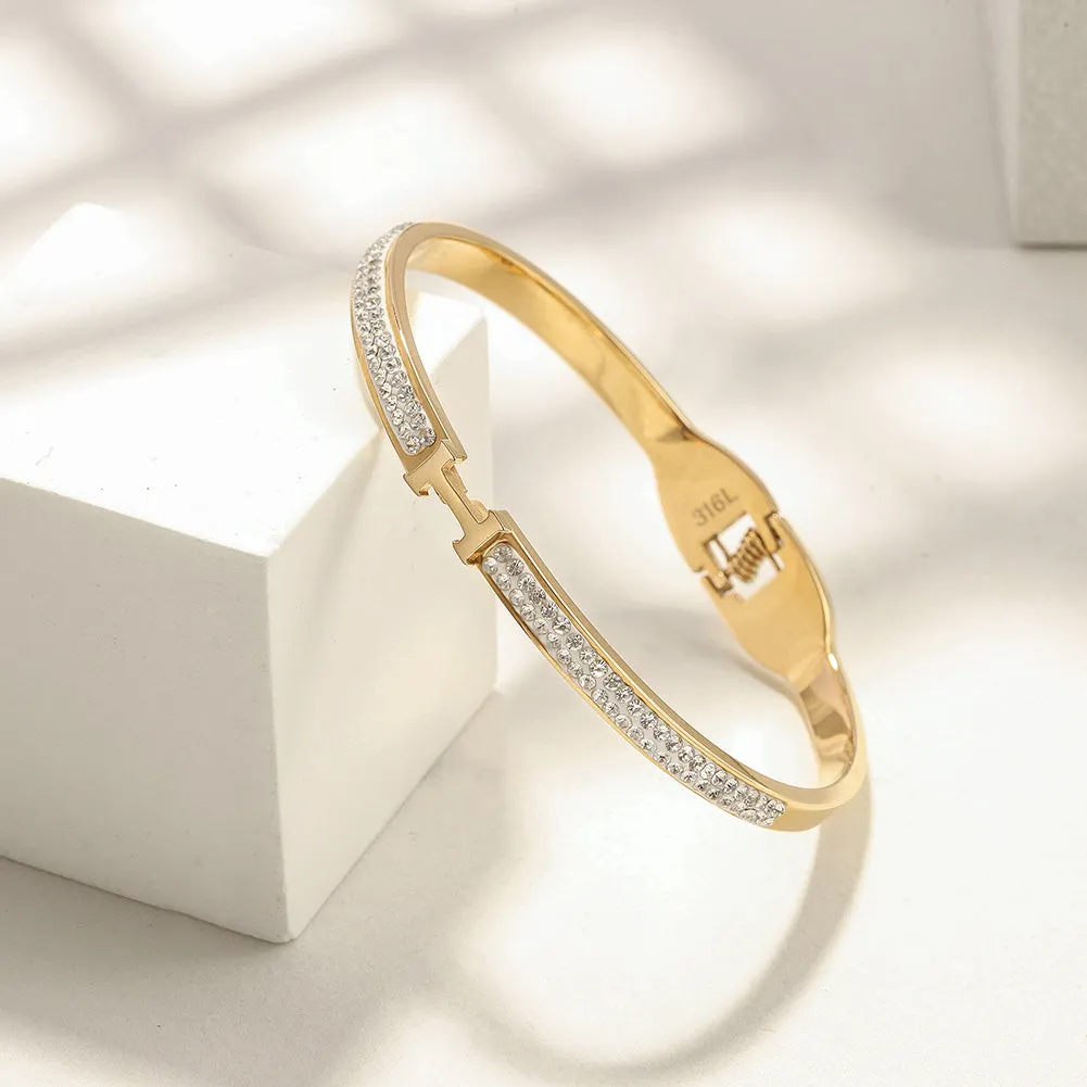 Thin H-Shaped CZ Bangle