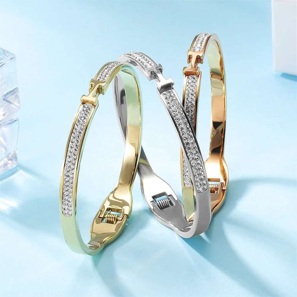 Thin H-Shaped CZ Bangle