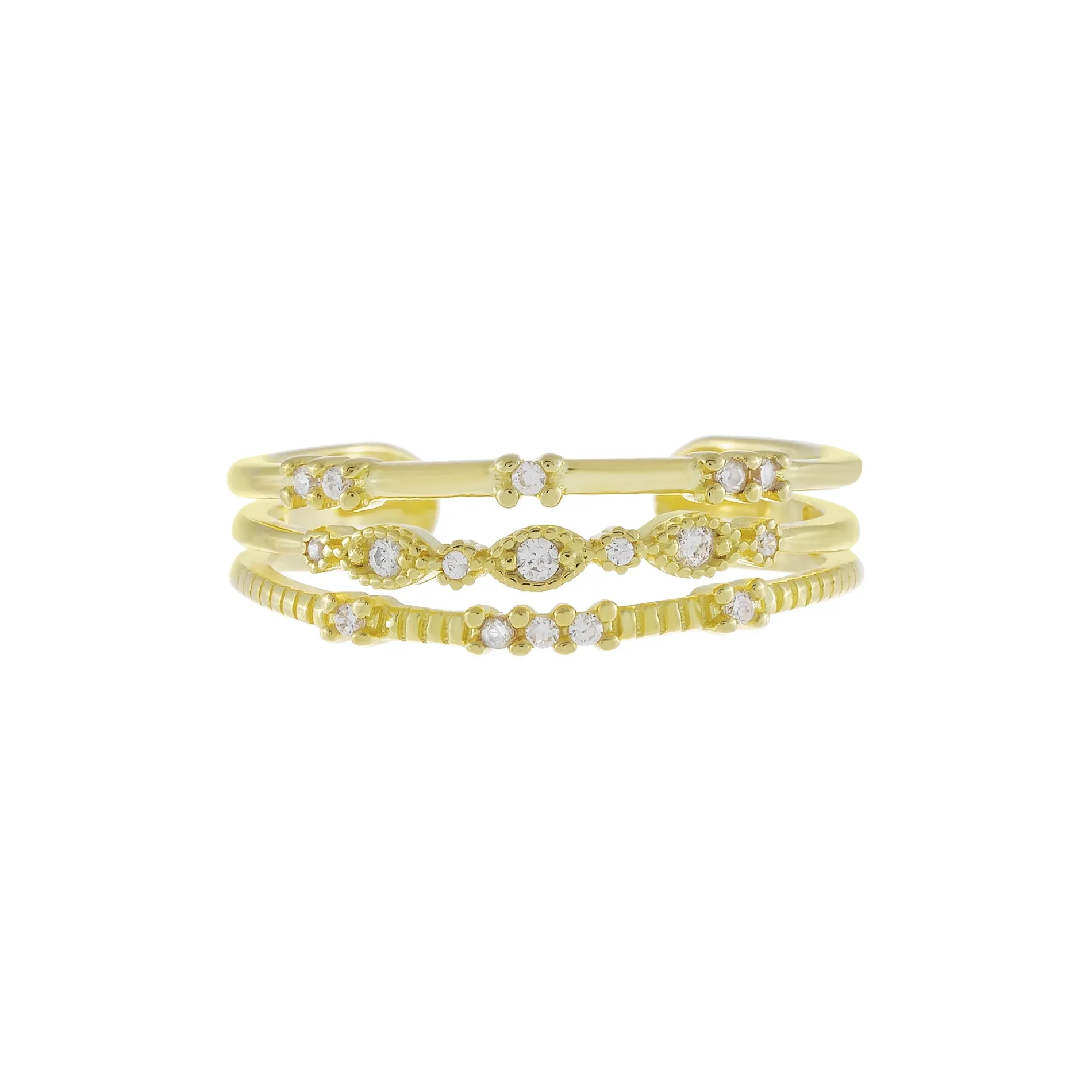 Three in One Dainty CZ Ring