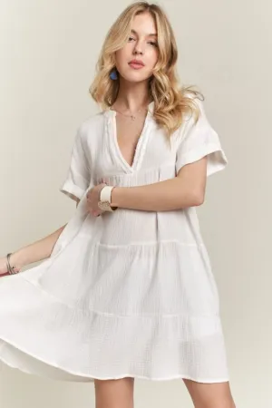 Tiered Notched Short Sleeve Dress
