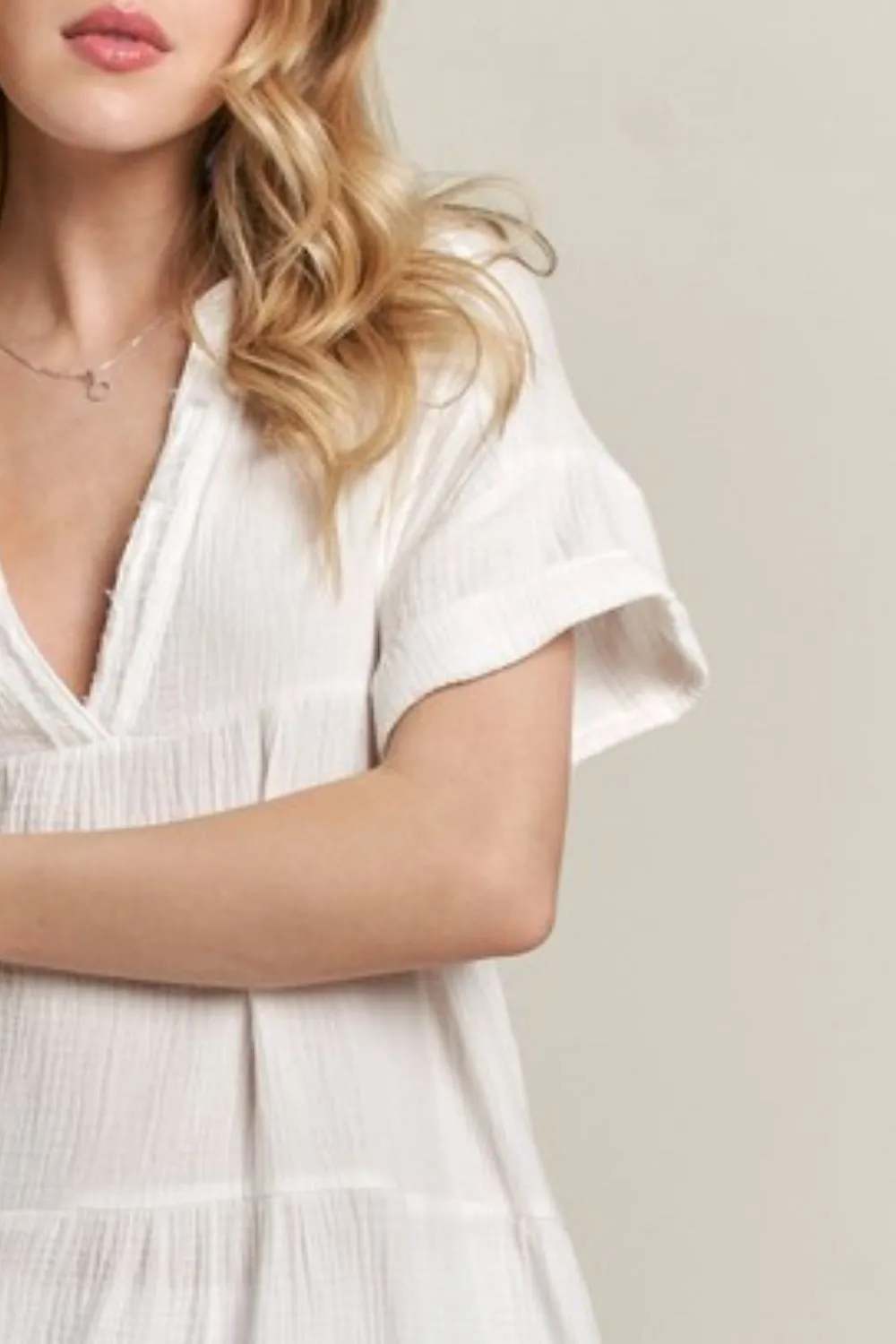Tiered Notched Short Sleeve Dress