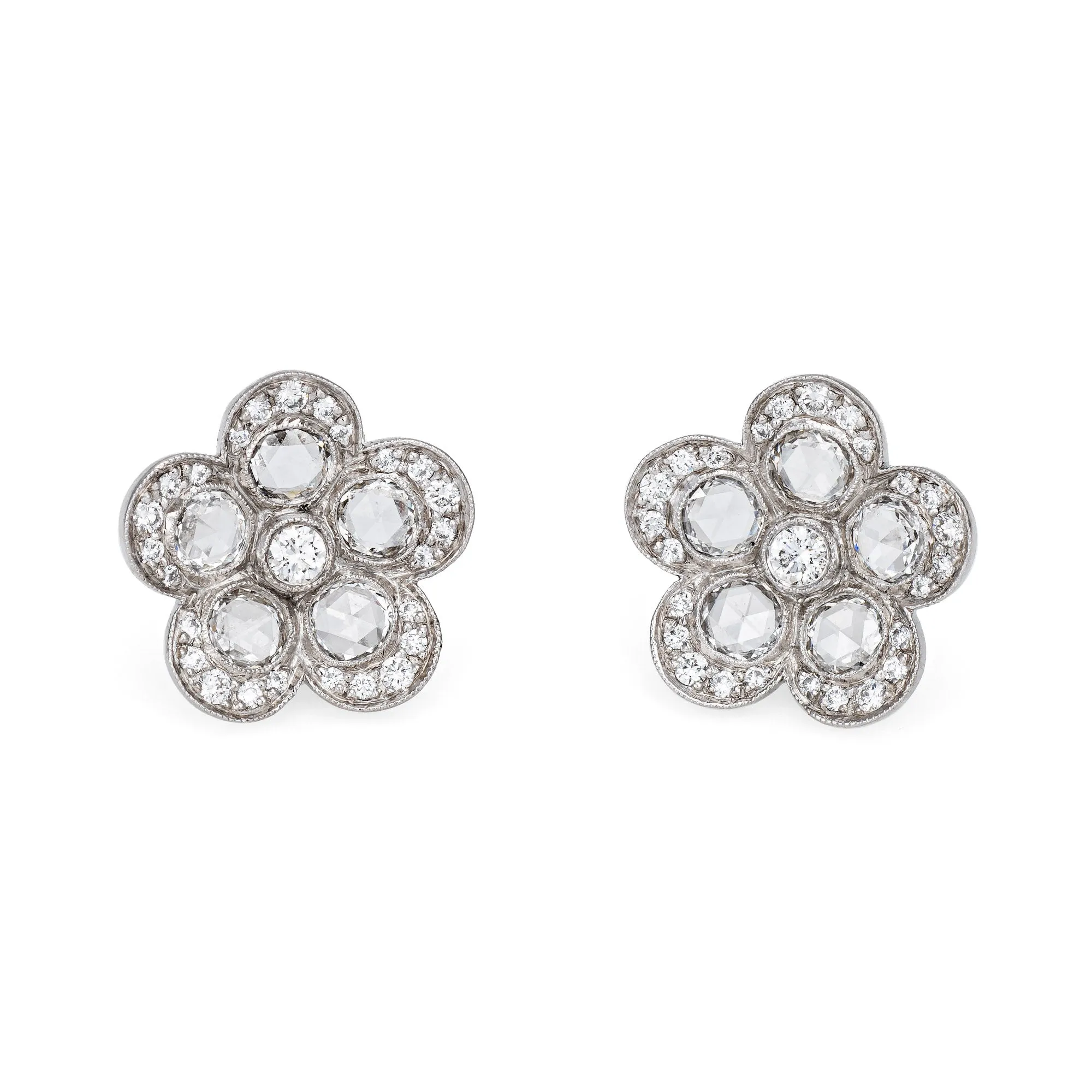 Tiffany & Co Enchant Flower Earrings Estate Platinum Fine Signed Jewelry Studs