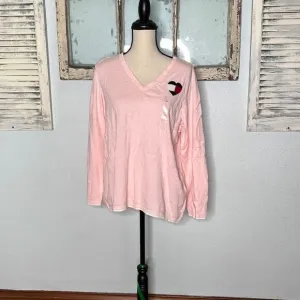 Tommy Hilfiger Womens Knitted Ivy Sweater Heart Patch V-Neck Pink Size 1X NWT