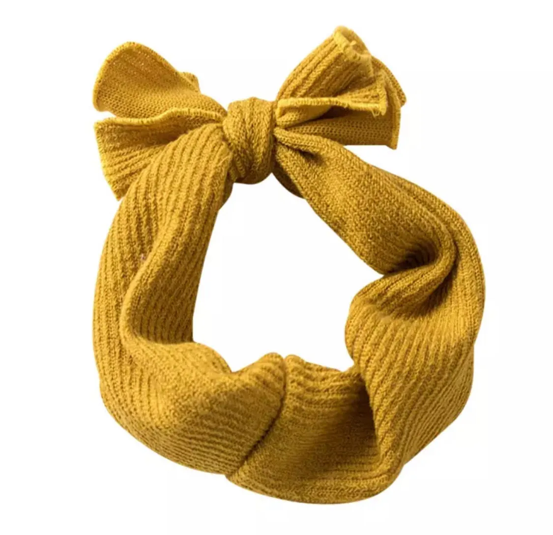 Top knitted rib jersey cotton headband - mustard