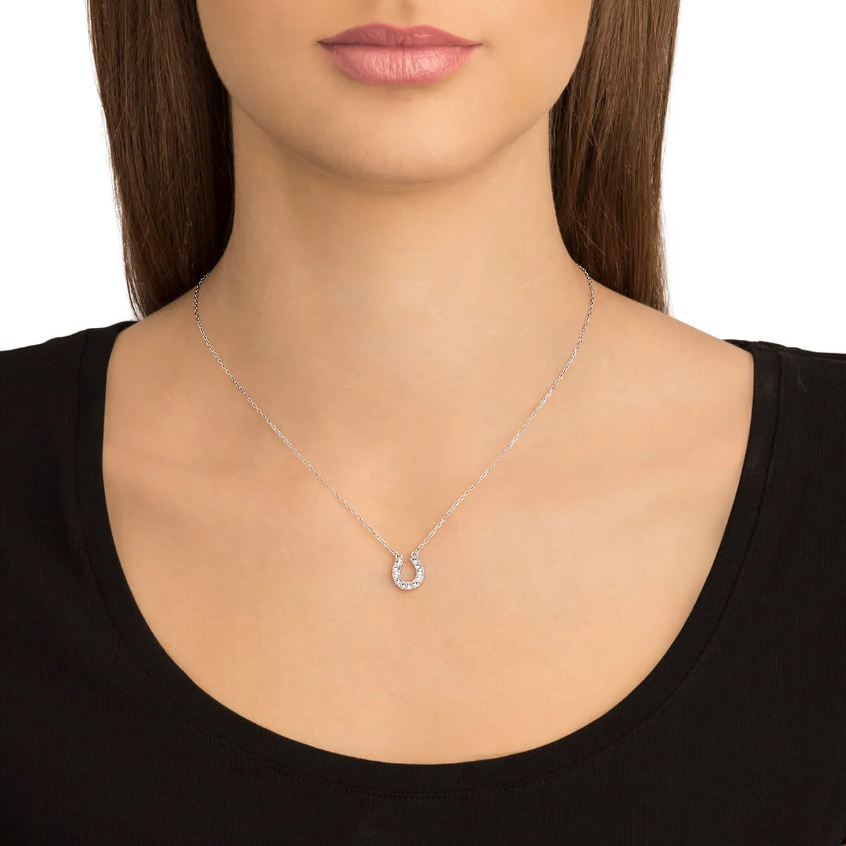 Towards Horseshoe White Rhodium Plating Pendant Necklace