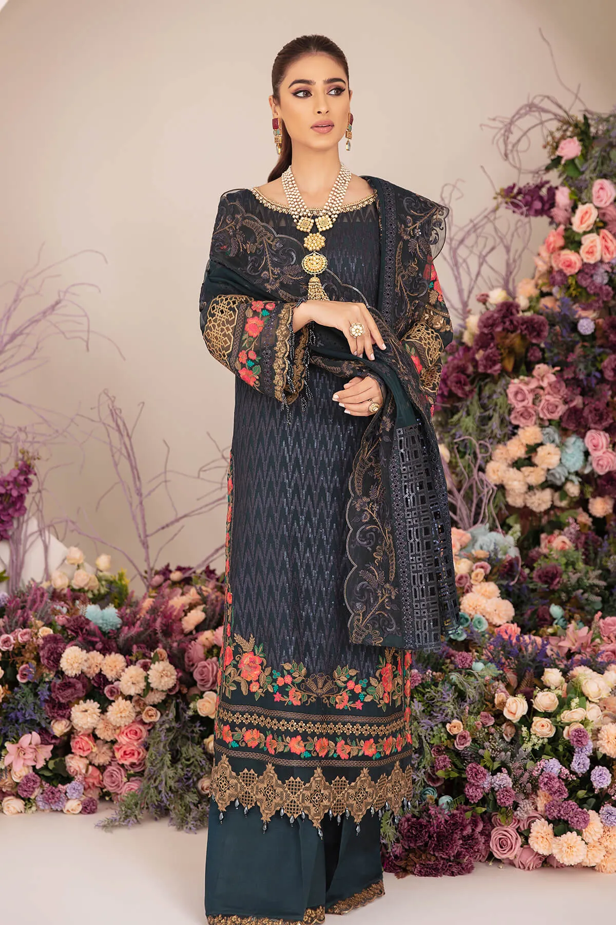 Traditional Black Embroidered Pakistani Salwar Kameez Dupatta Suit