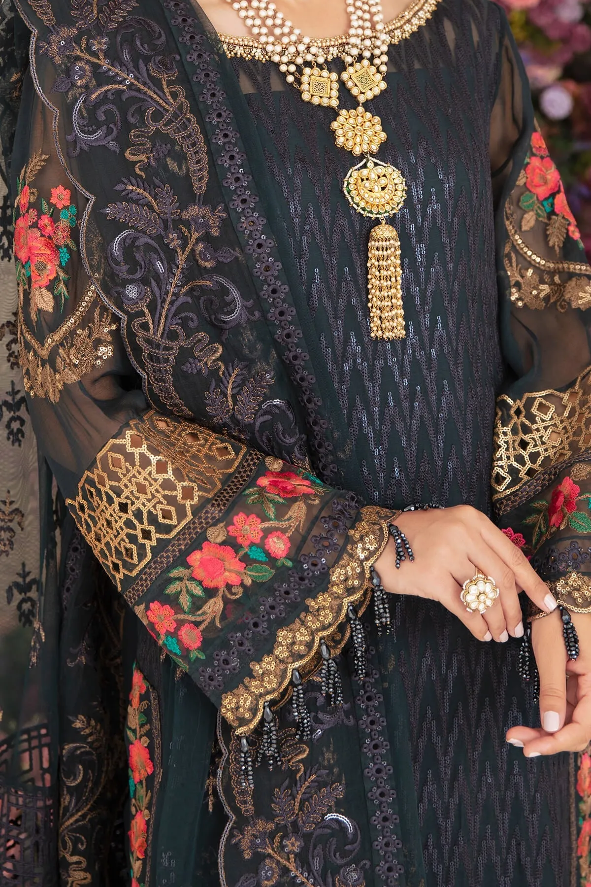 Traditional Black Embroidered Pakistani Salwar Kameez Dupatta Suit
